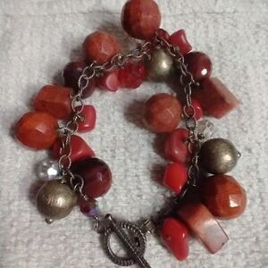 Orange beaded chain toggle bracelet